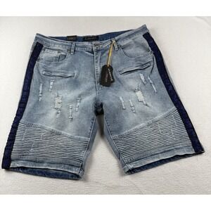 NEW DENIM DISTRESSED M SOCIETY JEANS side stripe MEN SHORTS Size 38